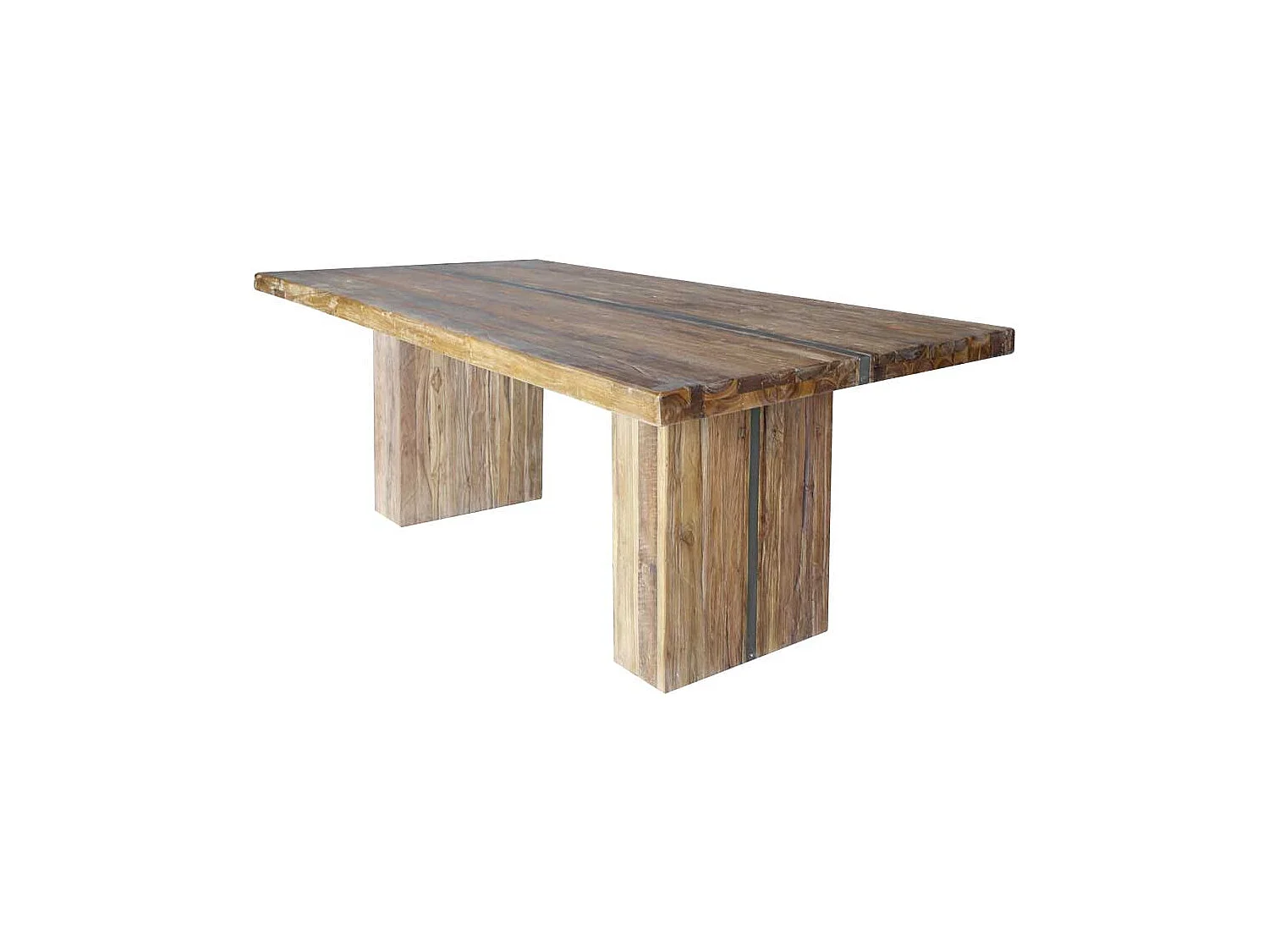 Rustikaler Tisch aus Teak Recyclingholz Wangengestell