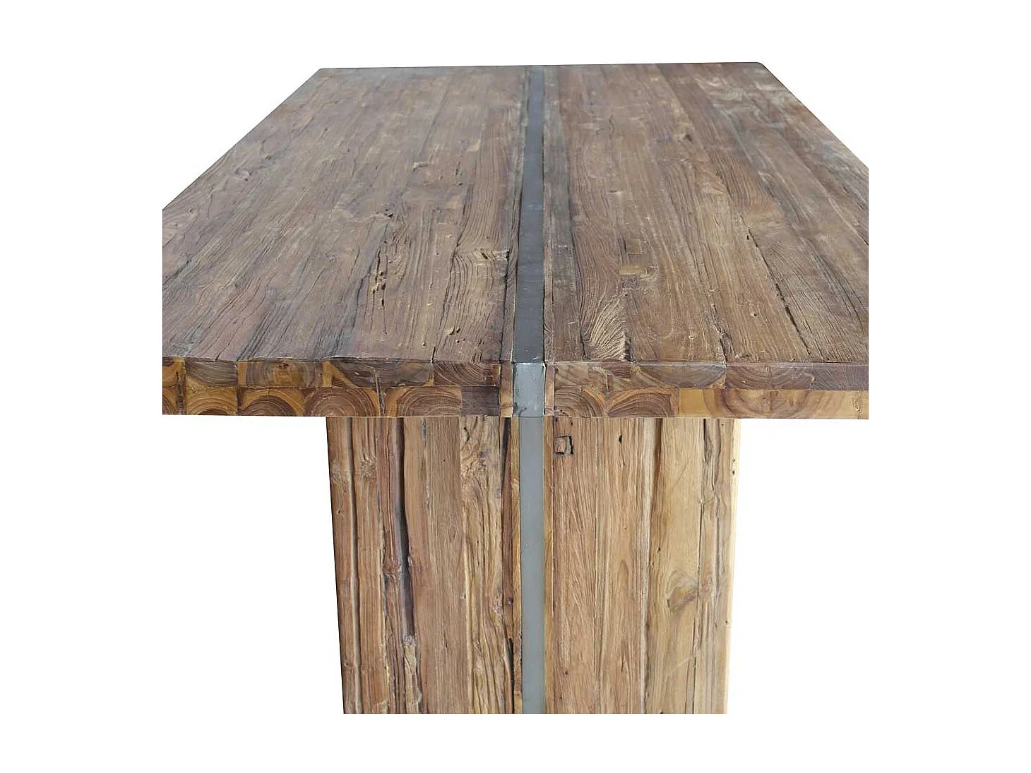 Rustikaler Tisch aus Teak Recyclingholz Wangengestell