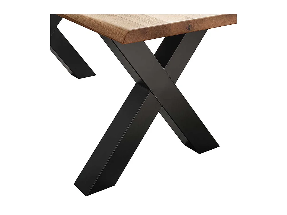 Esszimmer Tisch aus Wildeiche Massivholz und Stahl X-Fußgestell