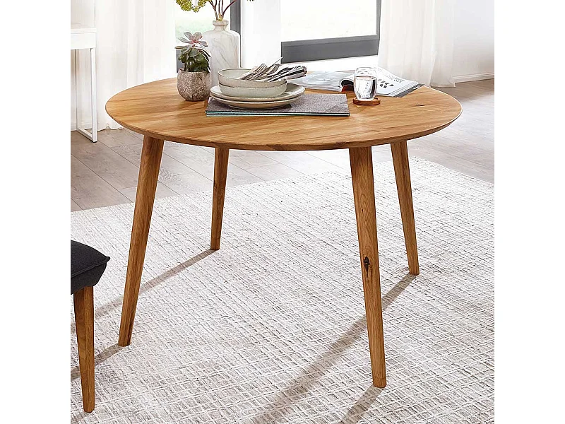 Tisch Massivholz aus Wildeiche Massivholz geölt runder Tischplatte