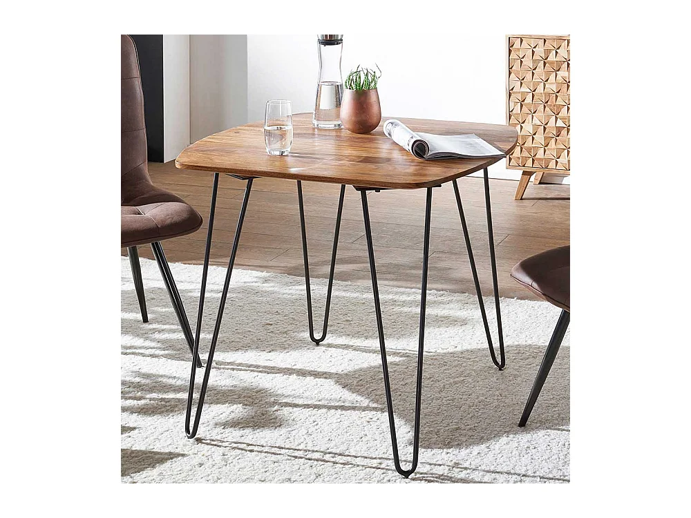 Esstisch aus Sheesham Massivholz und Metall 80 cm breit