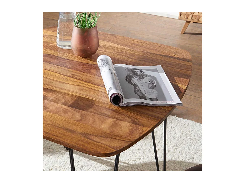 Esstisch aus Sheesham Massivholz und Metall 80 cm breit