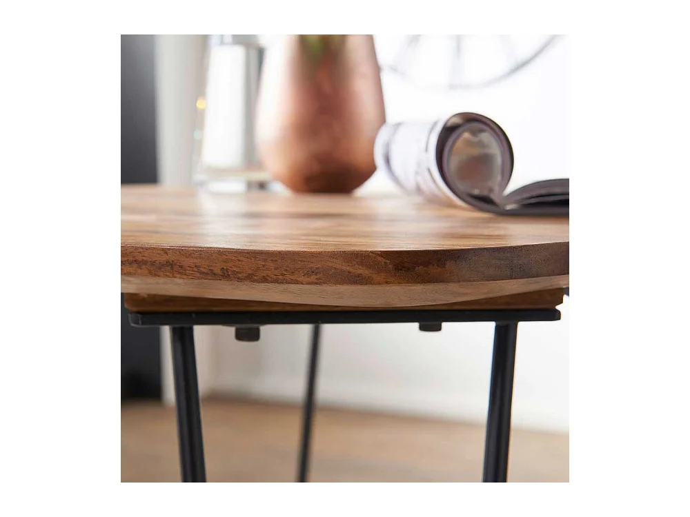 Esstisch aus Sheesham Massivholz und Metall 80 cm breit