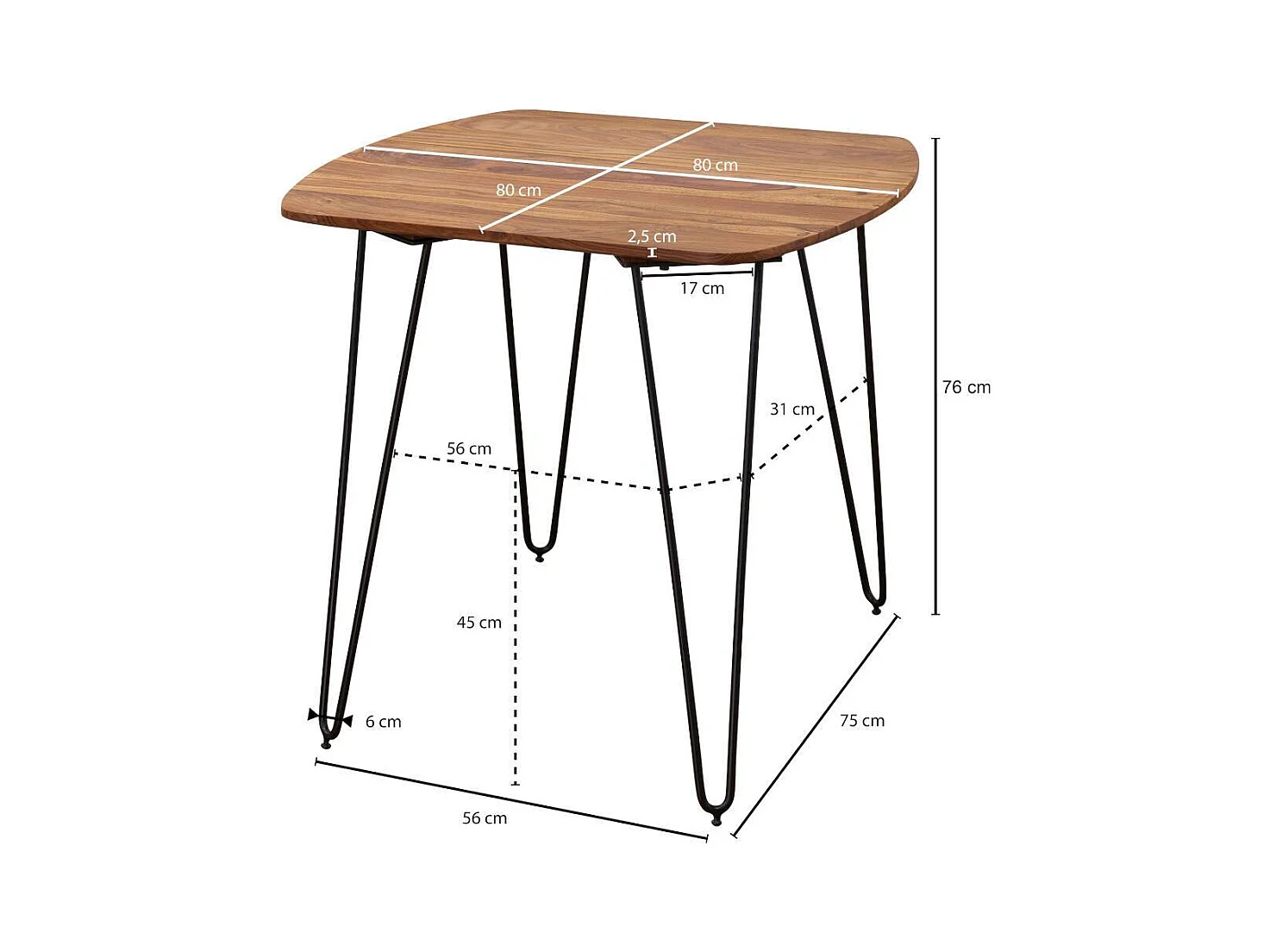 Esstisch aus Sheesham Massivholz und Metall 80 cm breit