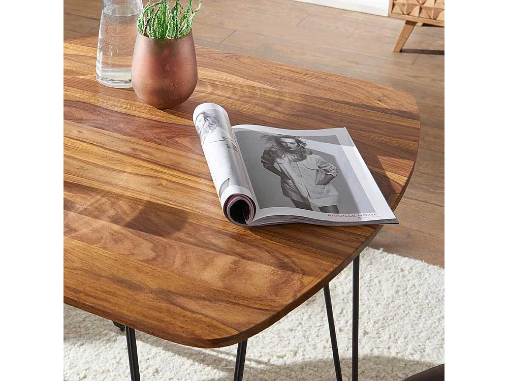 Esstisch aus Sheesham Massivholz und Metall 80 cm breit