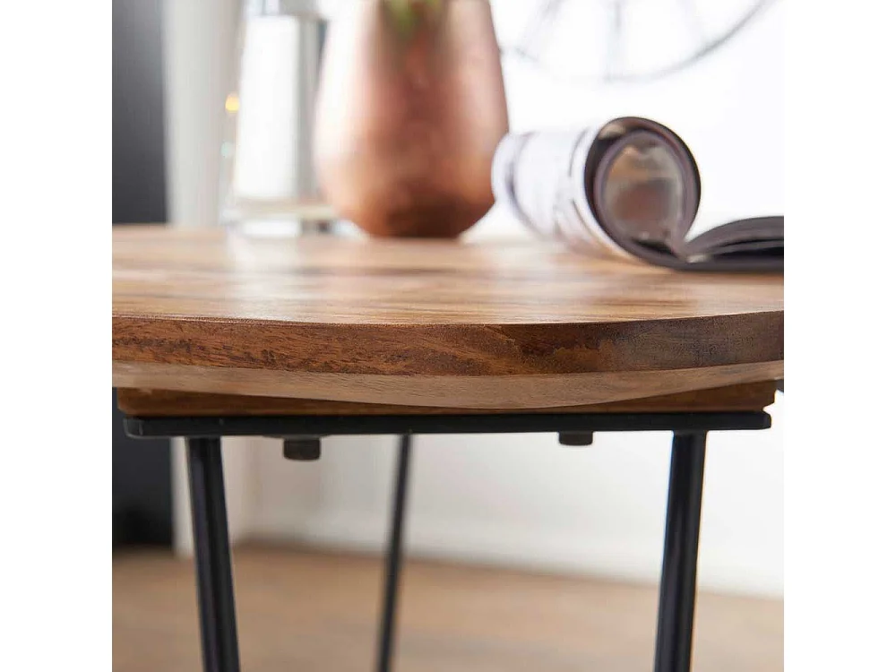 Esstisch aus Sheesham Massivholz und Metall 80 cm breit