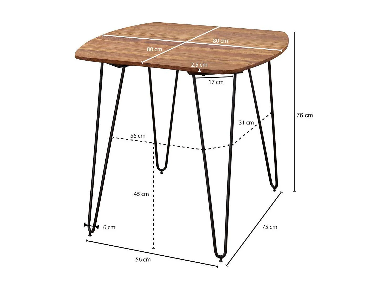 Esstisch aus Sheesham Massivholz und Metall 80 cm breit