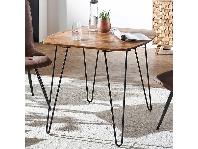 Esstisch aus Sheesham Massivholz und Metall 80 cm breit