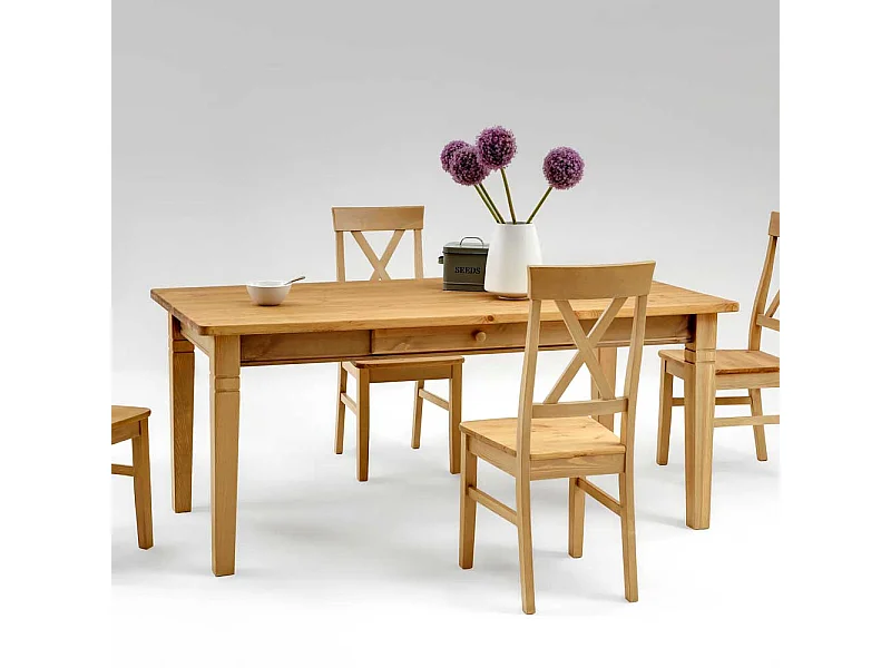 Landhaus Esstisch aus Kiefer Massivholz Ansteckplatten