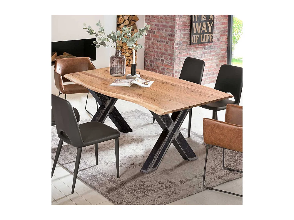 Tisch Massivholz Baumkante aus Akazie und Metall Industry und Loft Stil