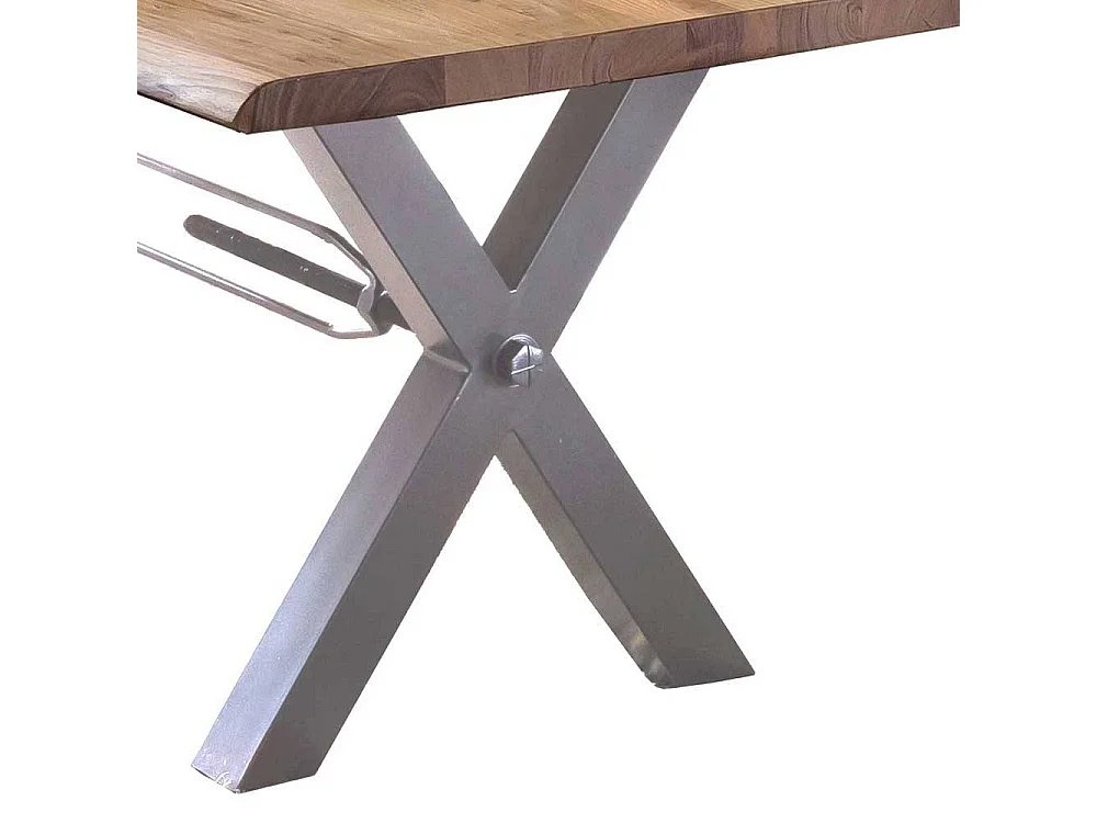 Baumkanten Esszimmertisch in Akaziefarben und Weiß X Fußgestell