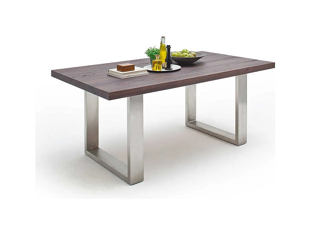 Esszimmertisch aus Eiche verwittert massiv Edelstahl