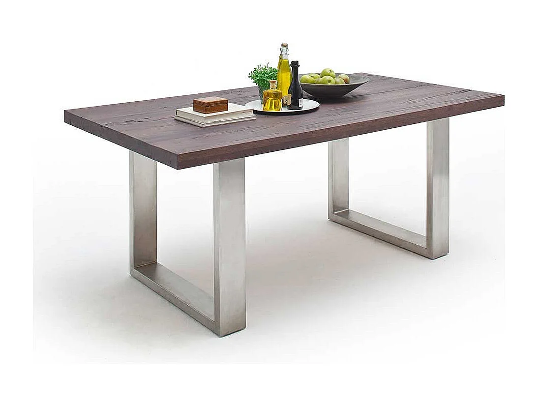 Esszimmertisch aus Eiche verwittert massiv Edelstahl