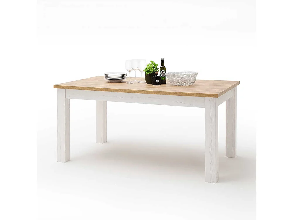 Landhaus Küchentisch in Weiß und Eichefarben 160 cm breit
