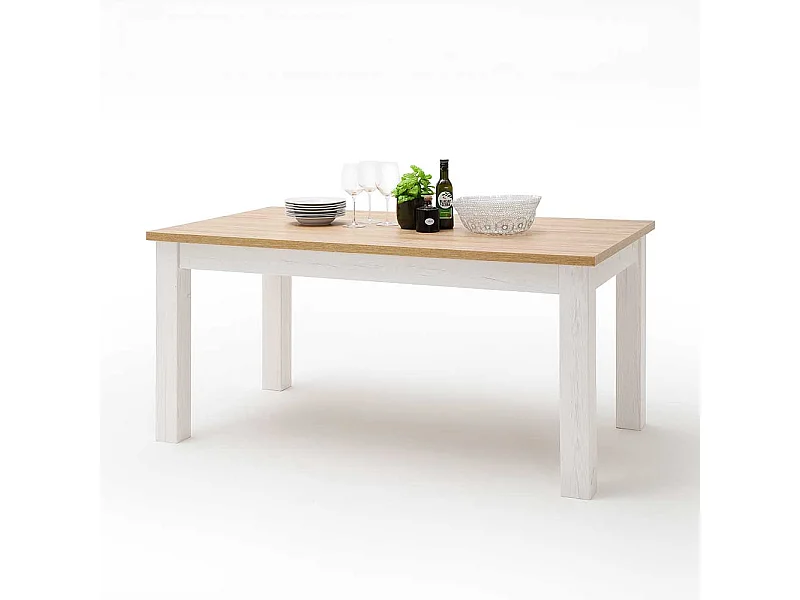 Landhaus Küchentisch in Weiß und Eichefarben 160 cm breit