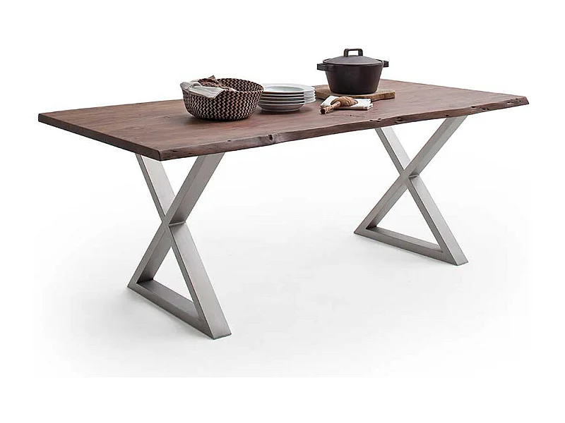 Esstisch Massivholztisch mit X Gestell und natürlicher Baumkante
