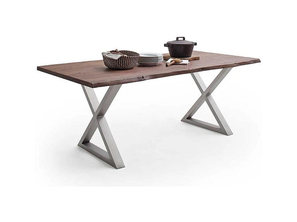 Esstisch Massivholztisch mit X Gestell und natürlicher Baumkante