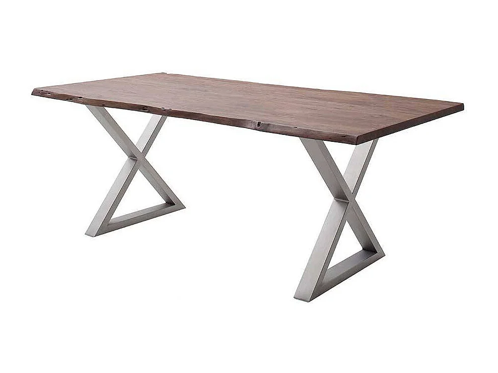 Esstisch Massivholztisch mit X Gestell und natürlicher Baumkante