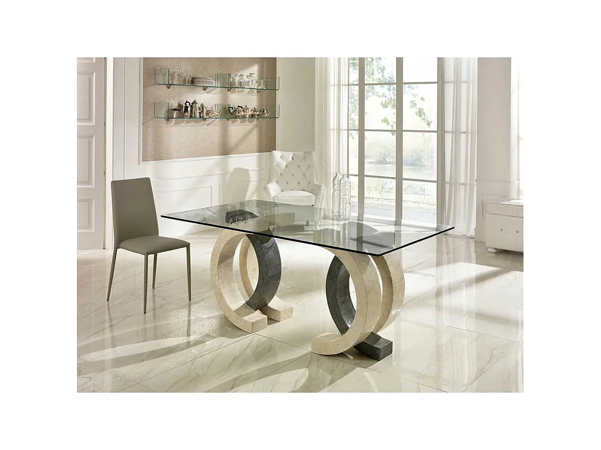 Esszimmertisch aus Stein Glas