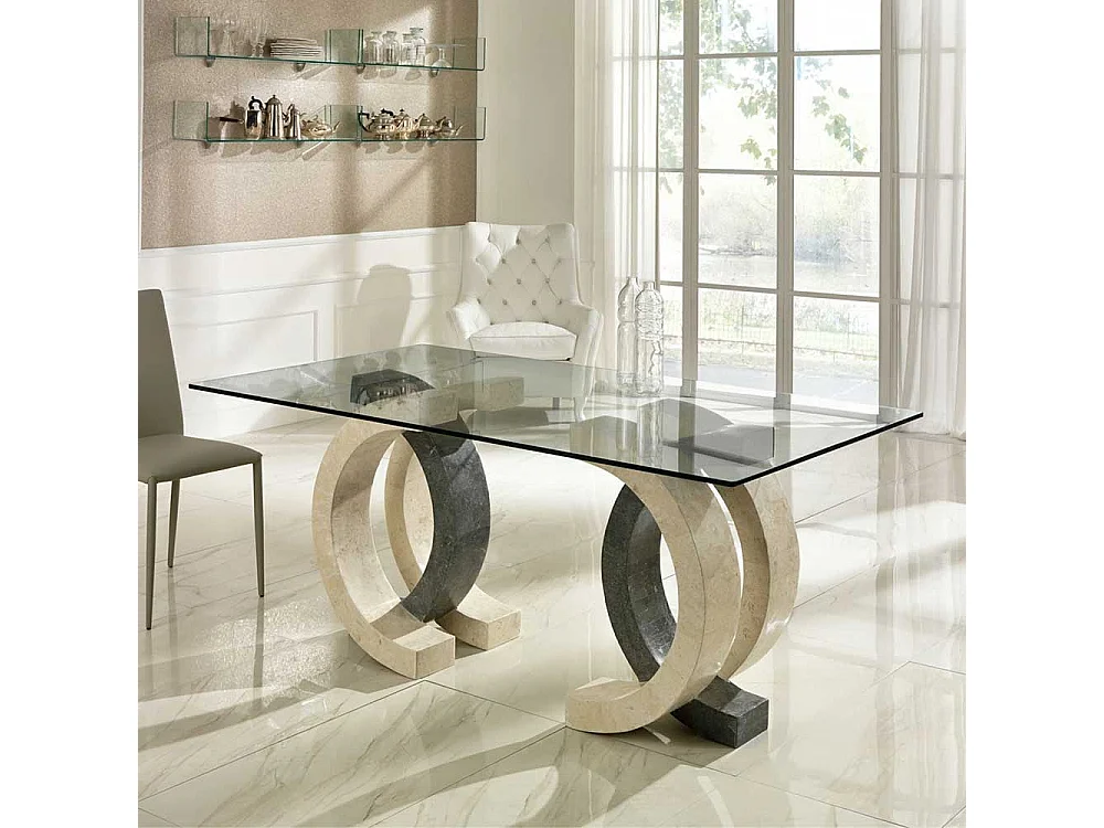 Esszimmertisch aus Stein Glas
