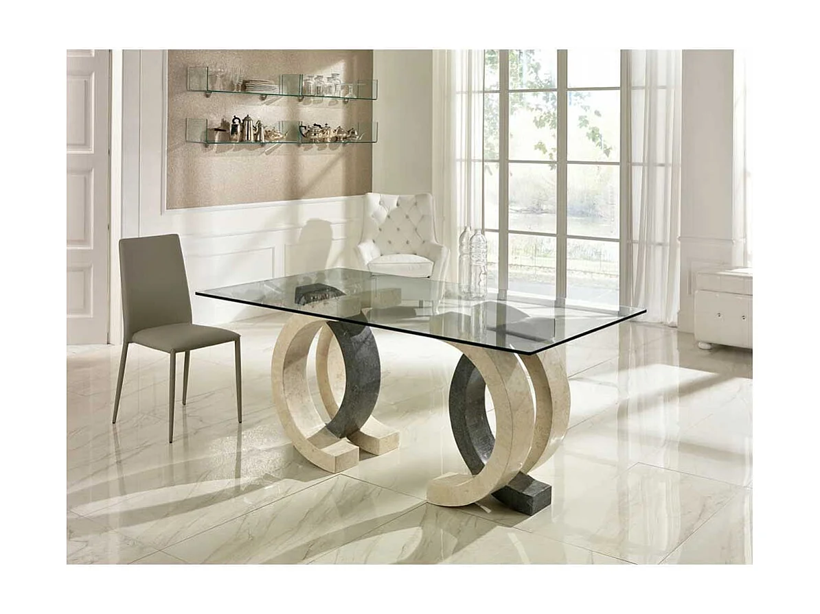 Esszimmertisch aus Stein Glas