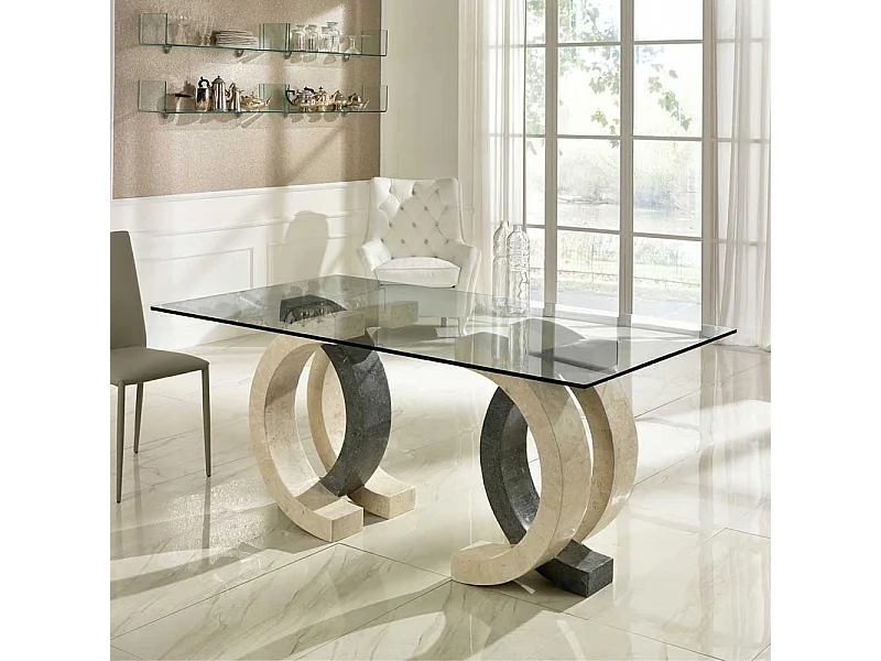 Esszimmertisch aus Stein Glas