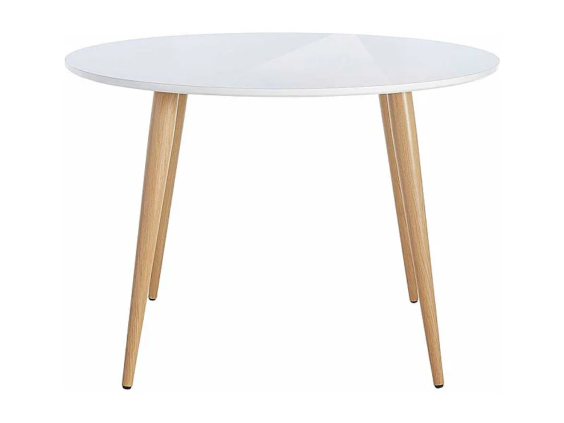 Runder Tisch im Skandi Design Weiß Hochglanz und Eichefarben