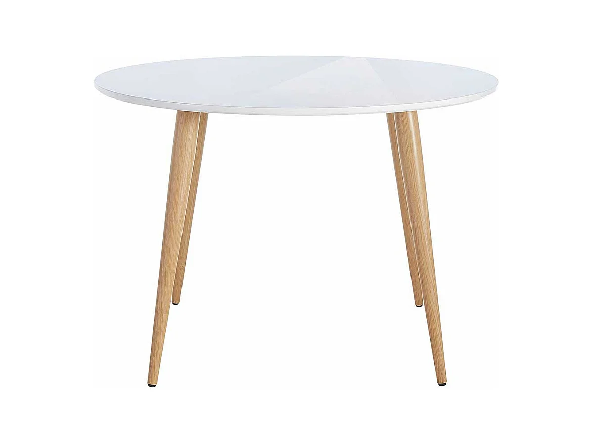 Runder Tisch im Skandi Design Weiß Hochglanz und Eichefarben
