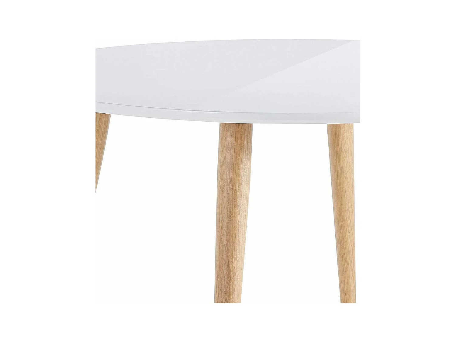 Runder Tisch im Skandi Design Weiß Hochglanz und Eichefarben