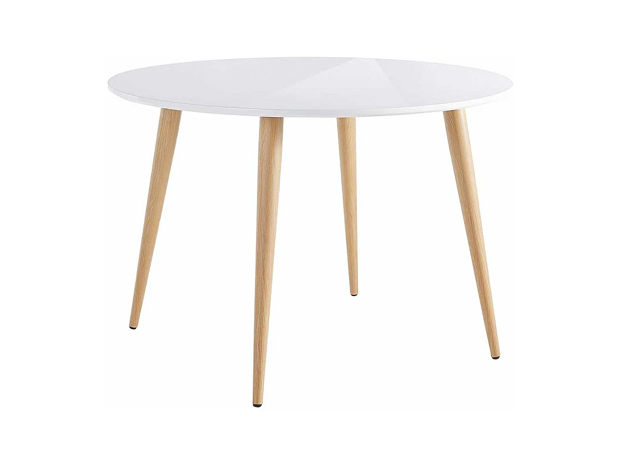 Runder Tisch im Skandi Design Weiß Hochglanz und Eichefarben