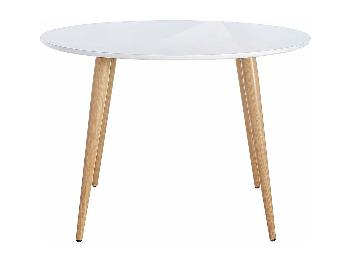 Runder Tisch im Skandi Design Weiß Hochglanz und Eichefarben