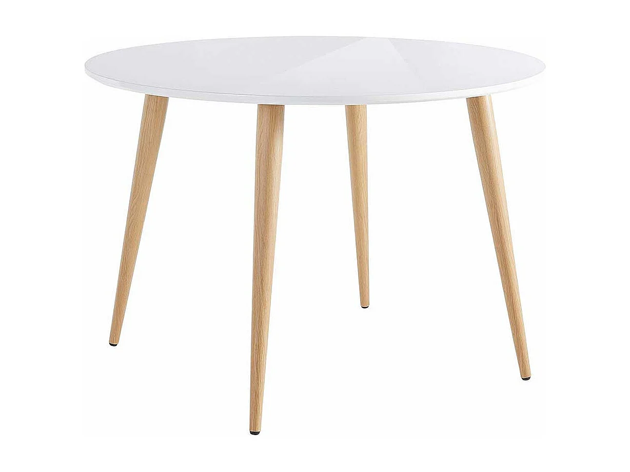 Runder Tisch im Skandi Design Weiß Hochglanz und Eichefarben