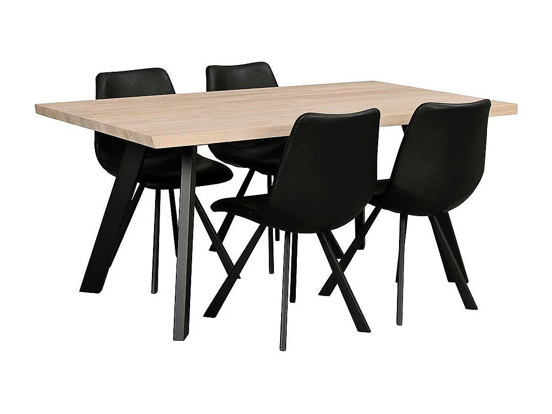 Esszimmer Tisch in Holz White Wash und Schwarz Industry Stil