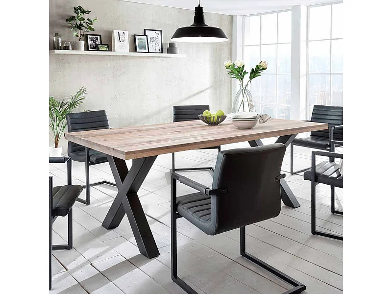 Esszimmertisch mit X Fußgestell Eiche massiv gekälkt