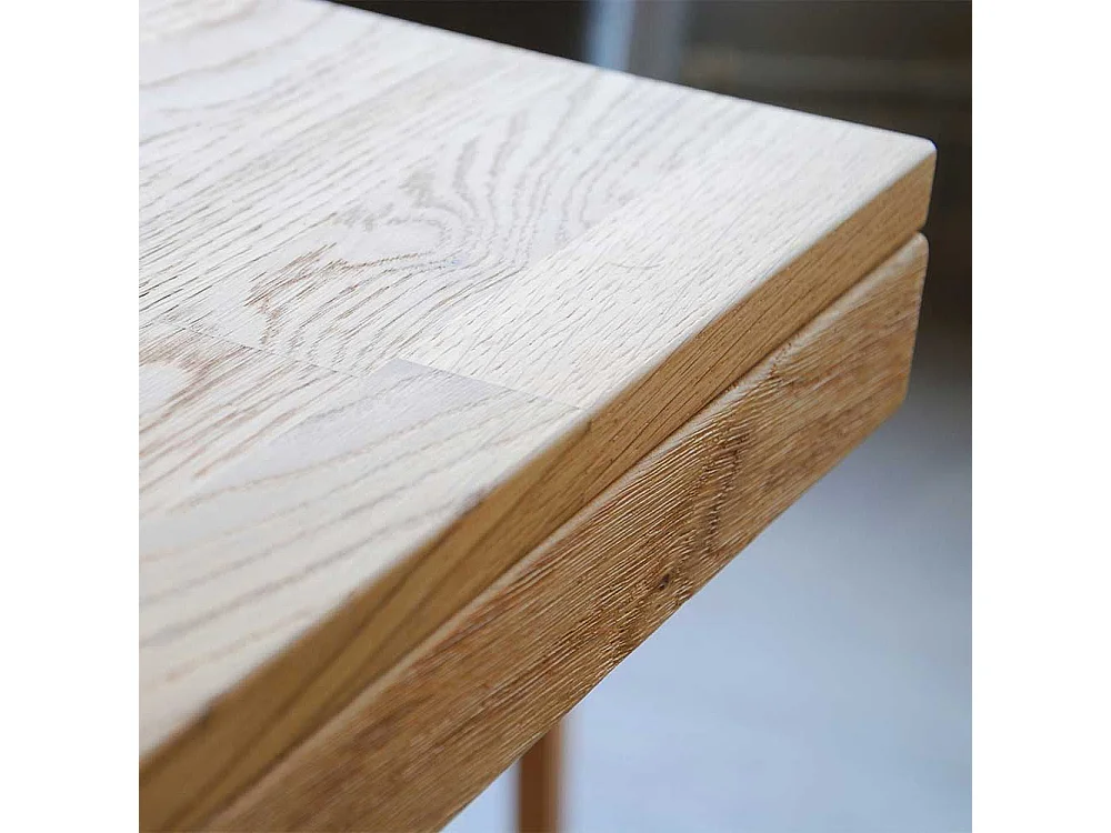 Küchentisch aus Eiche Massivholz und Metall Bügelgestell