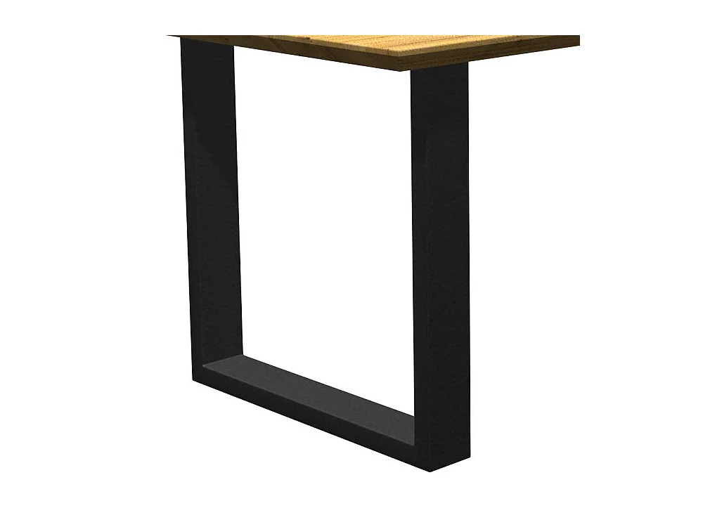 Tisch aus Massivholz und Metall mit Schweizer Kante Bügelgestell