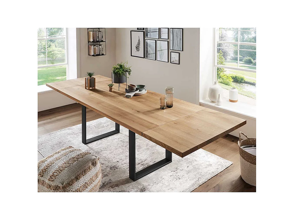 Esszimmertisch aus Wildeiche Massivholz und Stahl Loft Design
