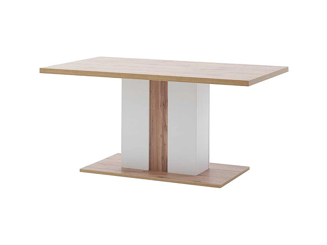 Säulen Esszimmertisch in Weiß und Wildeiche Optik 160 cm breit