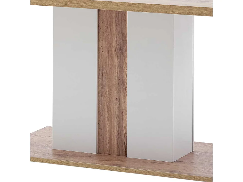 Säulen Esszimmertisch in Weiß und Wildeiche Optik 160 cm breit