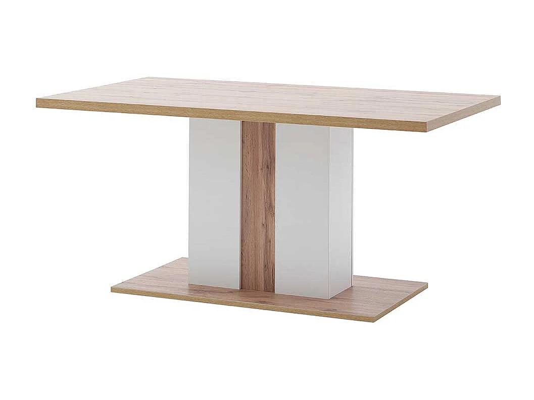 Säulen Esszimmertisch in Weiß und Wildeiche Optik 160 cm breit