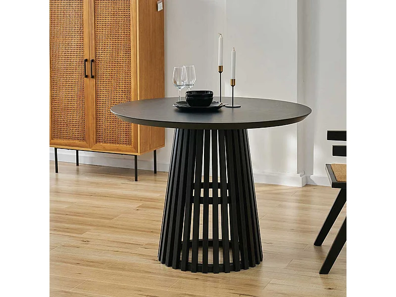 Schwarzer Küchen Tisch im Skandi Design 100 cm Durchmesser