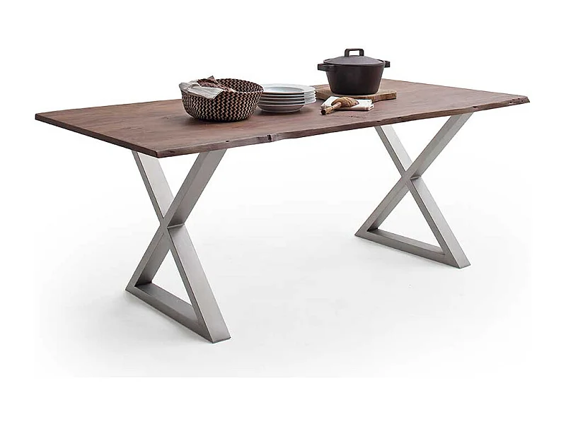 Esstisch Holztisch aus Akazie Massivholz und Edelstahl