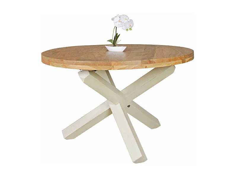 Esszimmertisch in Weiß Akazie massiv Rund