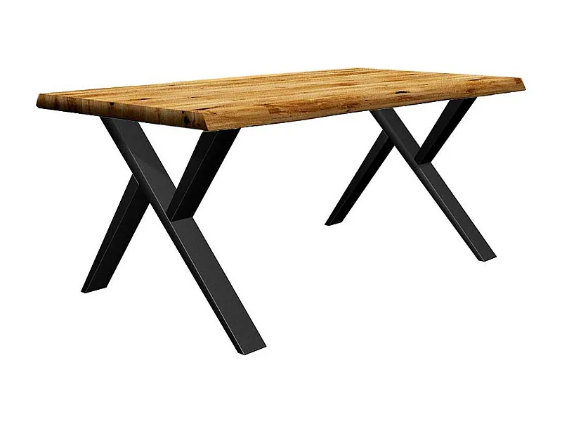 Küchentisch mit Baumkante aus Eiche Massivholz Vierfußgestell aus Metall