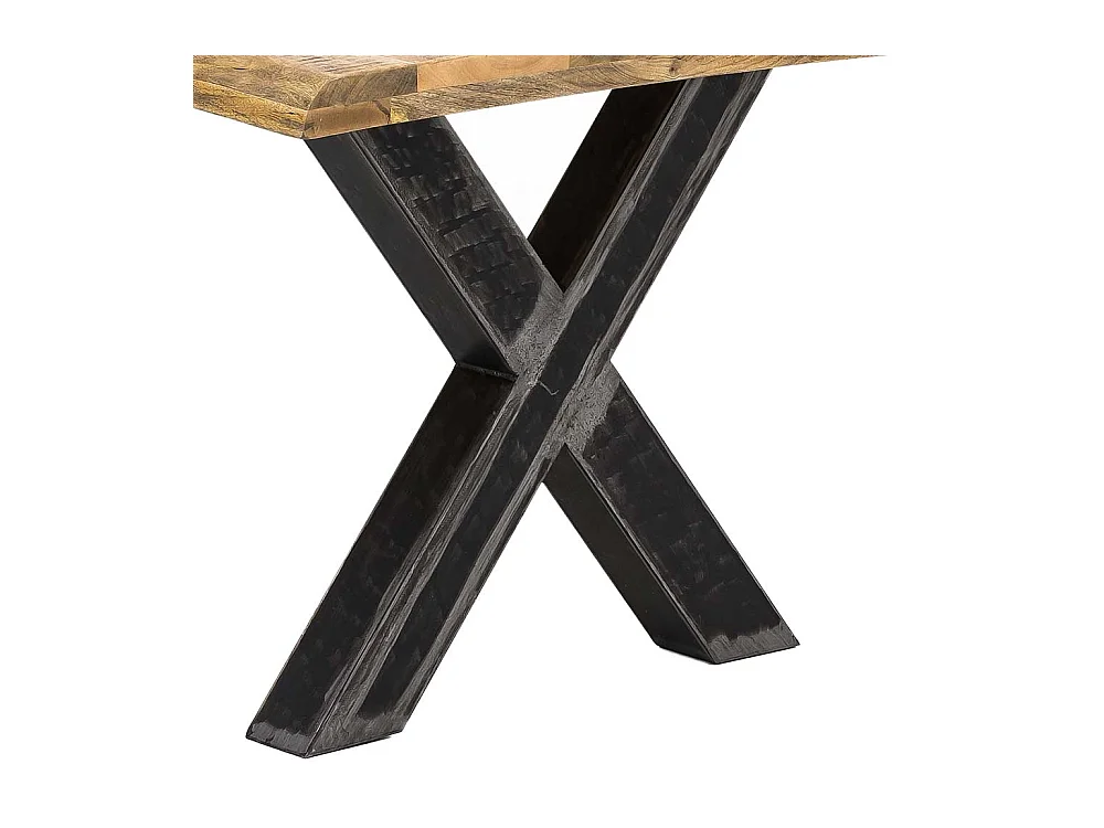 Baumkanten Tisch aus Mangobaum Massivholz und Eisen Loft Design