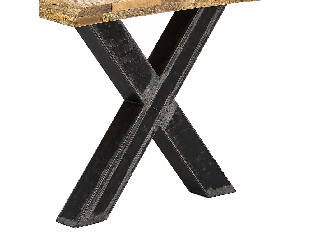 Baumkanten Tisch aus Mangobaum Massivholz und Eisen Loft Design