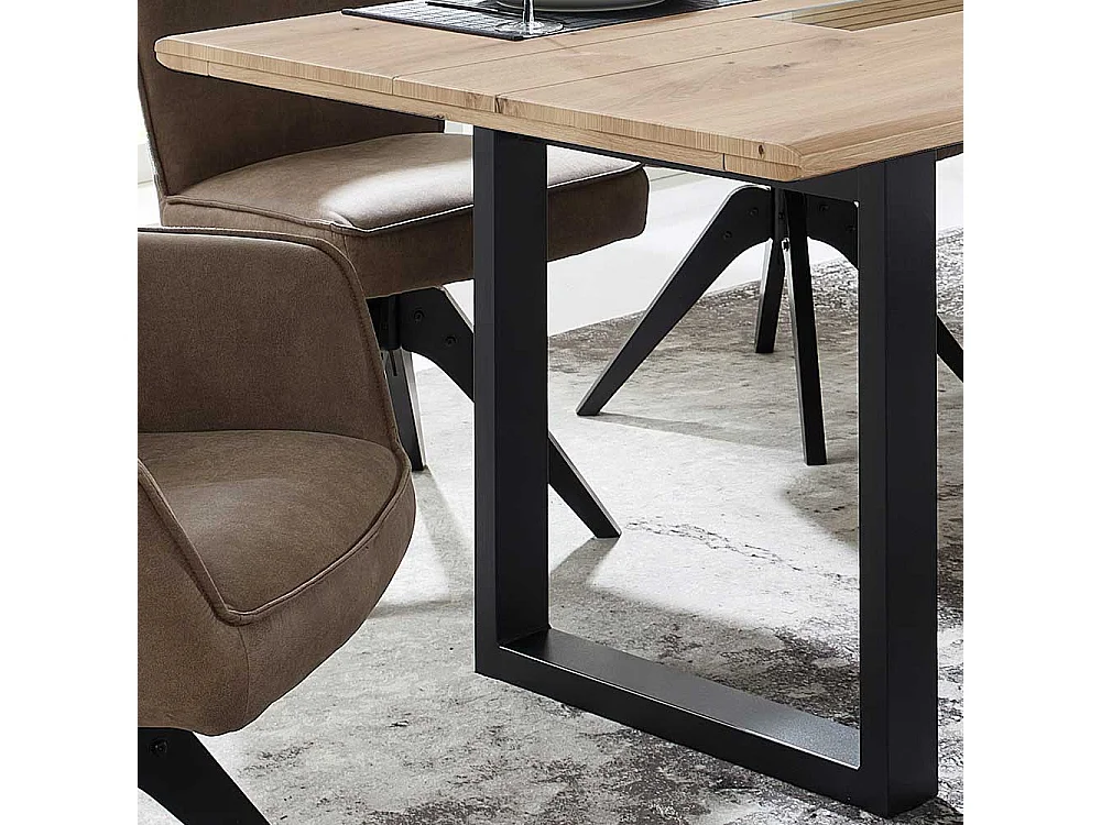 Bügelgestell Esstisch in Wildeichefarben und Schwarz modernes Design