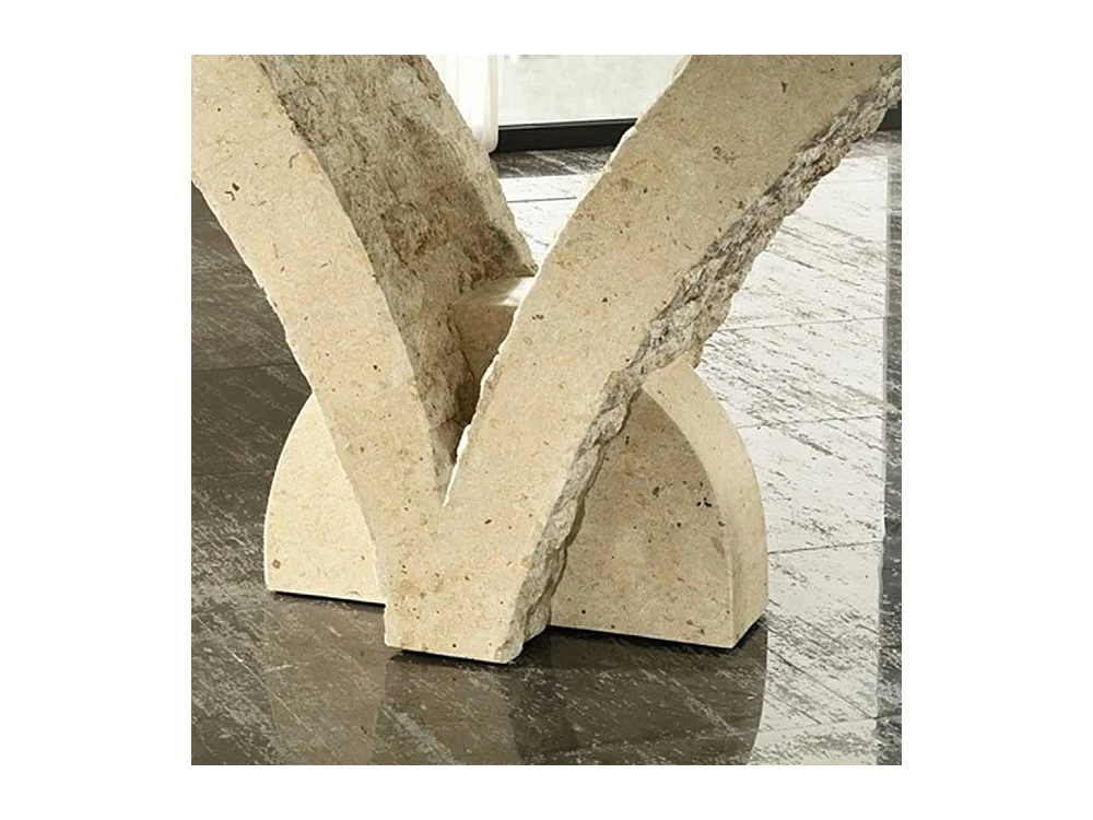 Glas Esstisch mit Steinfuß V-Form Beige