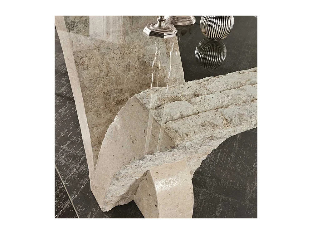 Glas Esstisch mit Steinfuß V-Form Beige