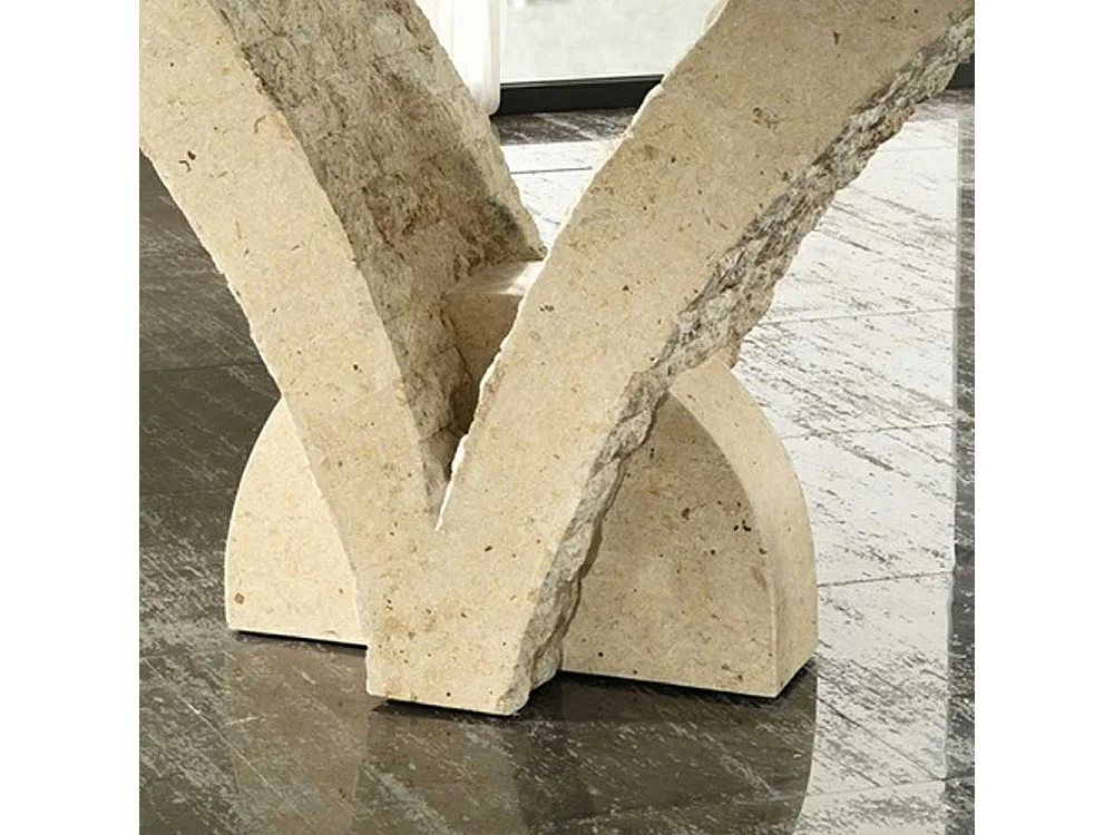 Glas Esstisch mit Steinfuß V-Form Beige